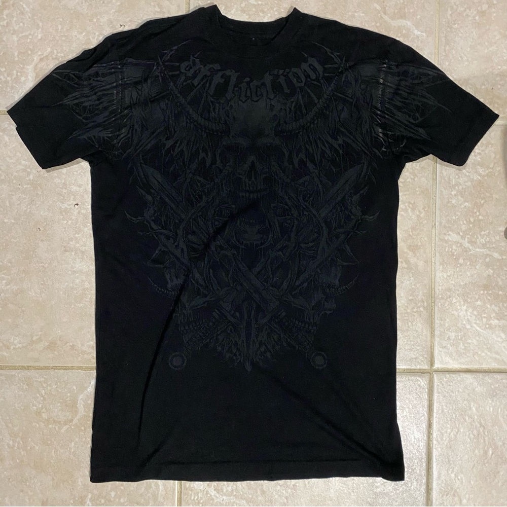 SOLD - Tortured Reflective Skull Sword Graphic T Shirt - Picture 2 of 8